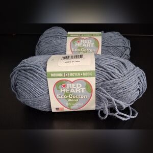 NWT Red Heart Eco-Cotton Blue/Grey Denim Cotton Blend Crochet Knit Yarn